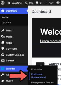 WordPress dashboard menu